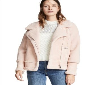 Apprais Pink Anne Shearling Biker Moto Coat